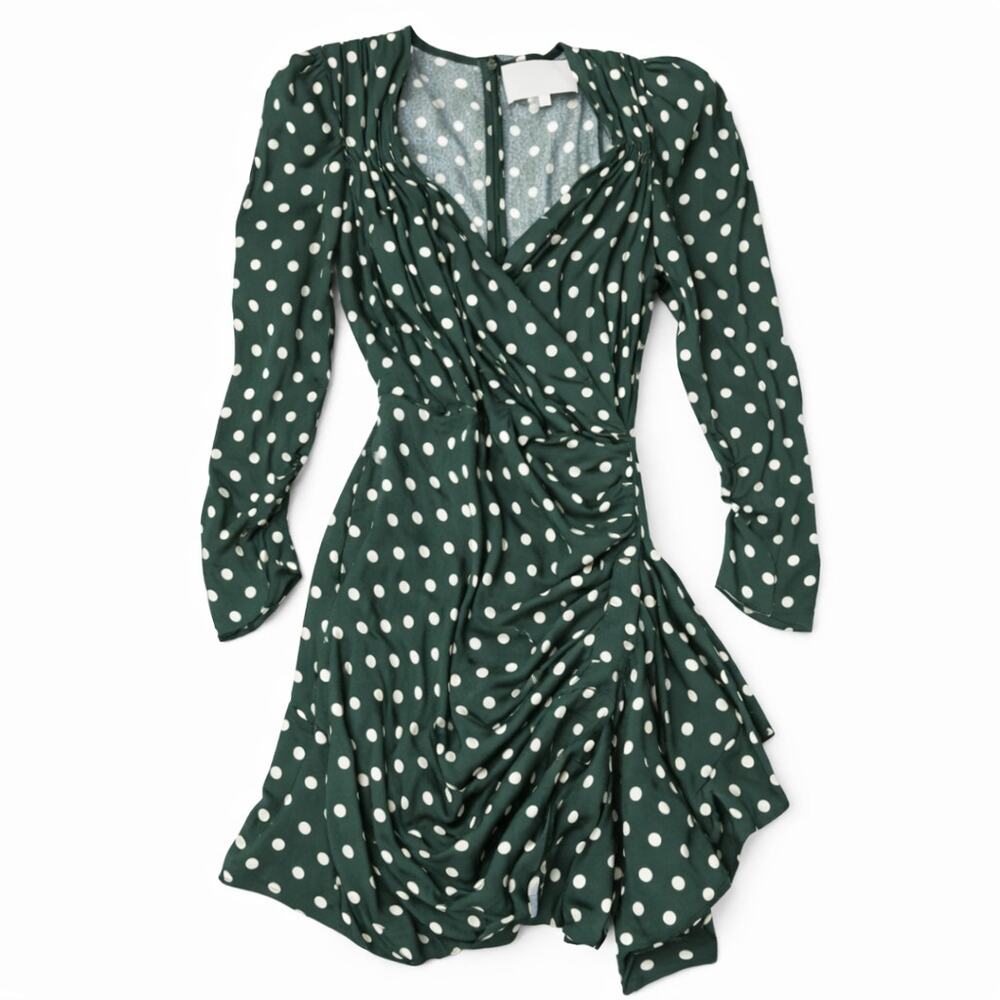 Pia Tjelta The Debbie Faux Wrap Polka Dot Dress Green | XS